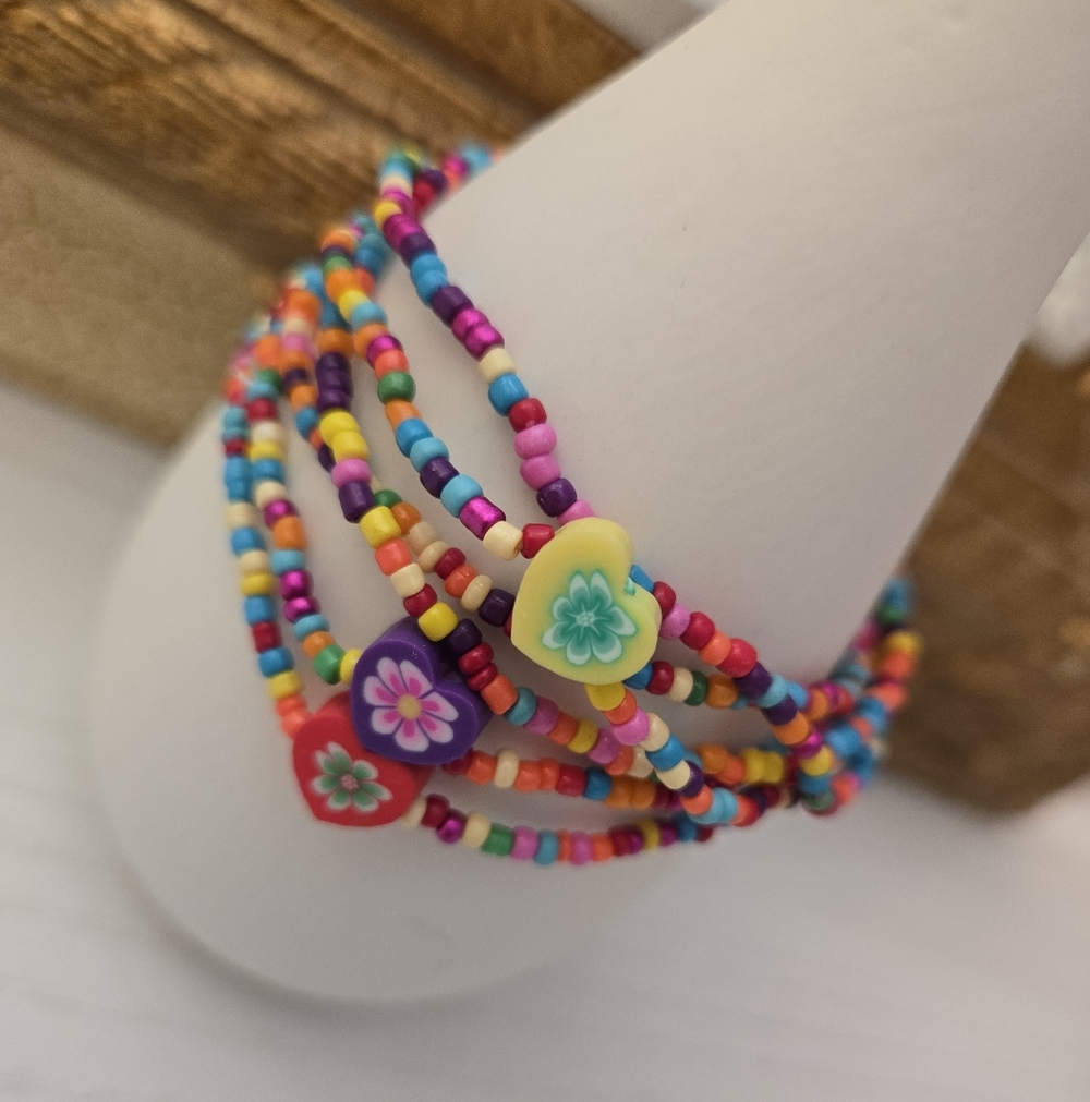 Colorful Beaded Bracelet with Heart Beads (3 SETS )